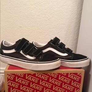 Vans Kids Black and White Velcro Sneakers